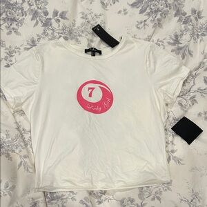Lulu's White Tee with Pink Graphic